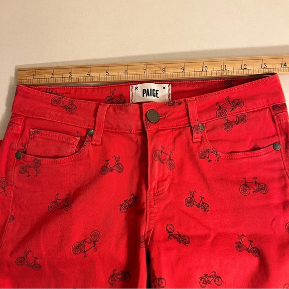 PAIGE Kylie Crop Bicycle Theme Skinny Jeans Red Black Size 26 - Picture 12 of 14